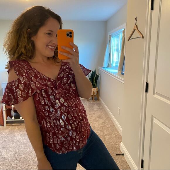 Veronica Beard Red Silver Silk Metallic Blouse Top 4 - Picture 3 of 10